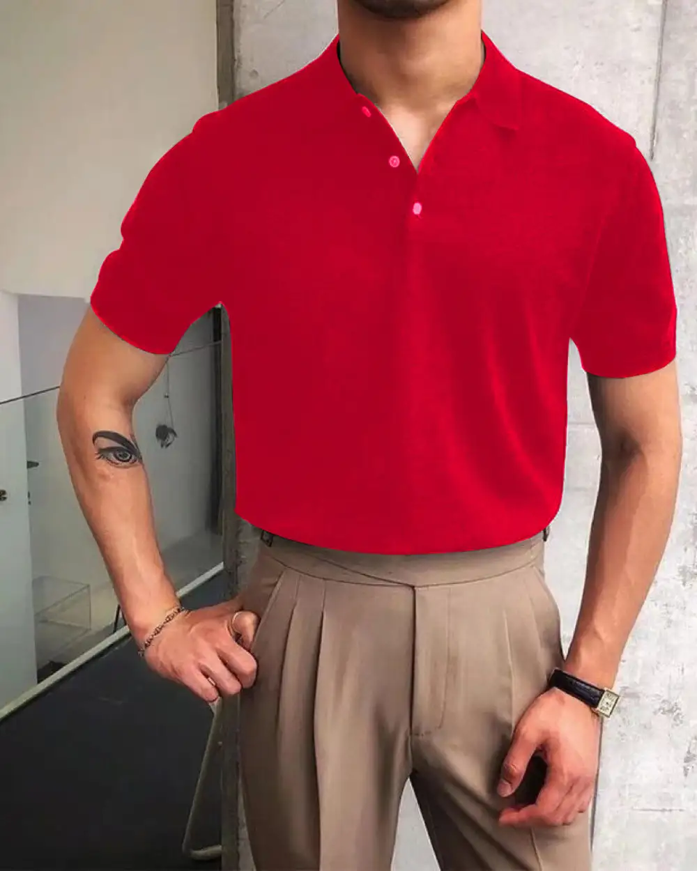 Button Placket Fine Knit Polo Shirt
