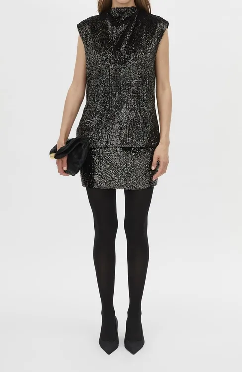 Black Sequin Mini Skirt