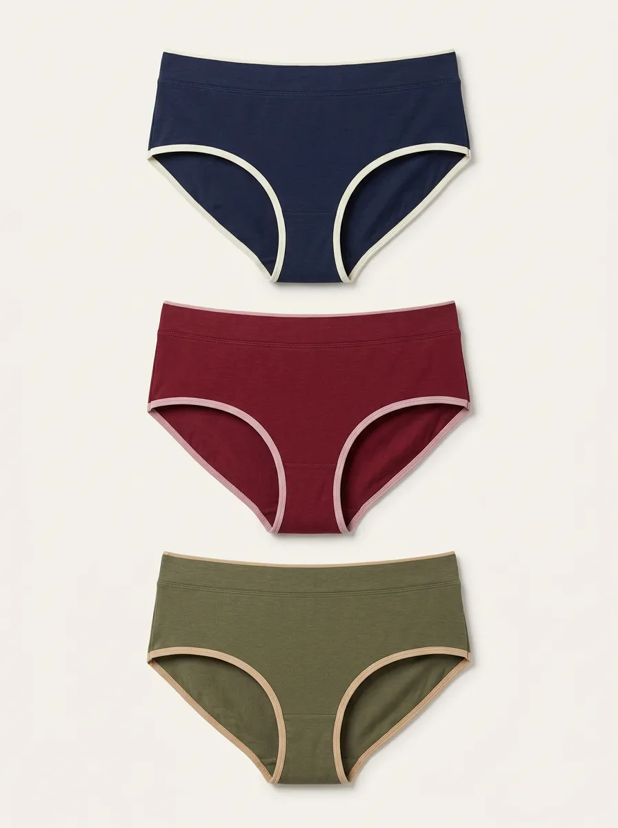 Women's 3-Pack Contrast-Binding Mid-Rise Full-Coverage Briefs