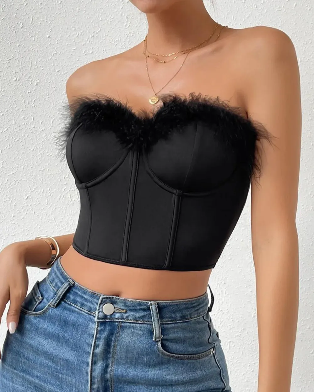 Bra with Plush Neckline Trim