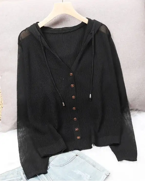 Silk-Blend Hooded Openwork Cardigan