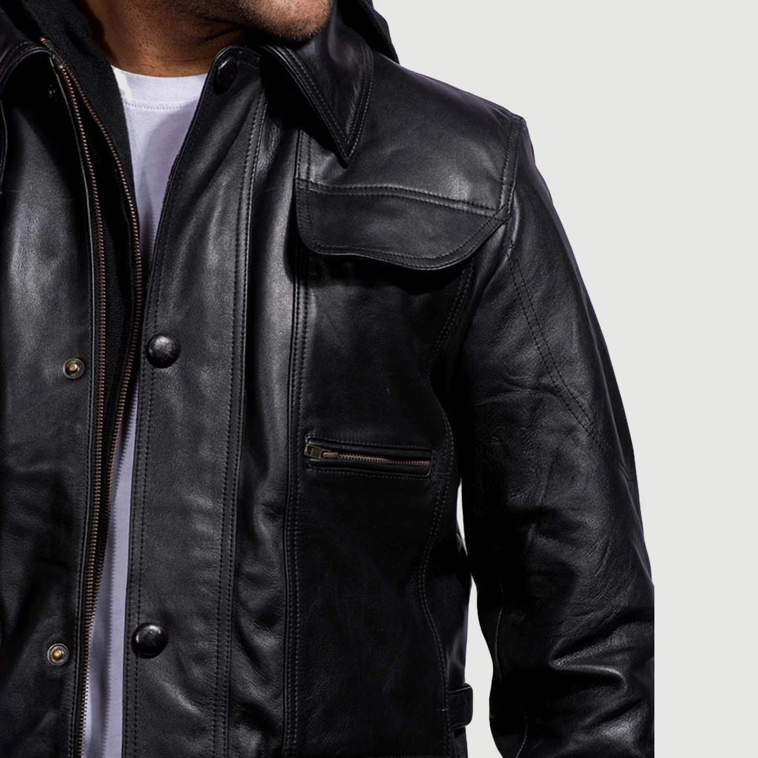 Men's Structured Hooded Leather Jacket