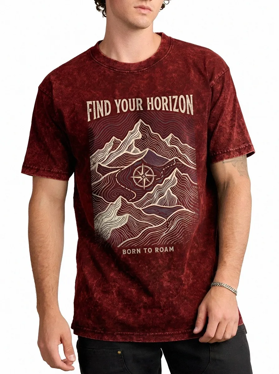 Men's Adventure Hiking Compass Mountain Printed T-shirt