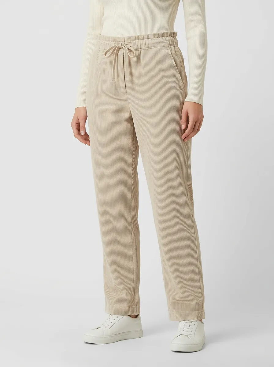 Women's Drawstring Fine-Wale Straight-Leg Corduroy Pants