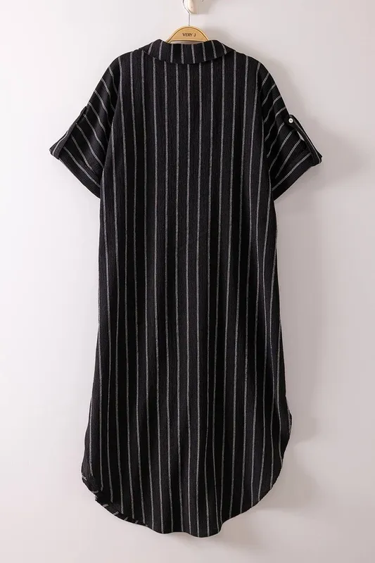Striped Linen Midi Button-Down Shirt Dress