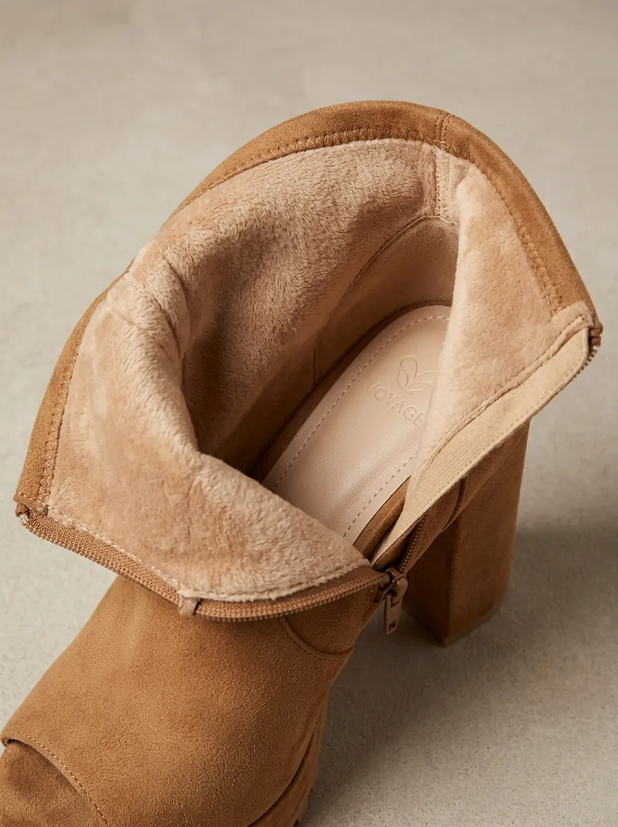 Laser-Cut Suede-Look Women's Peep-Toe Ankle Boots