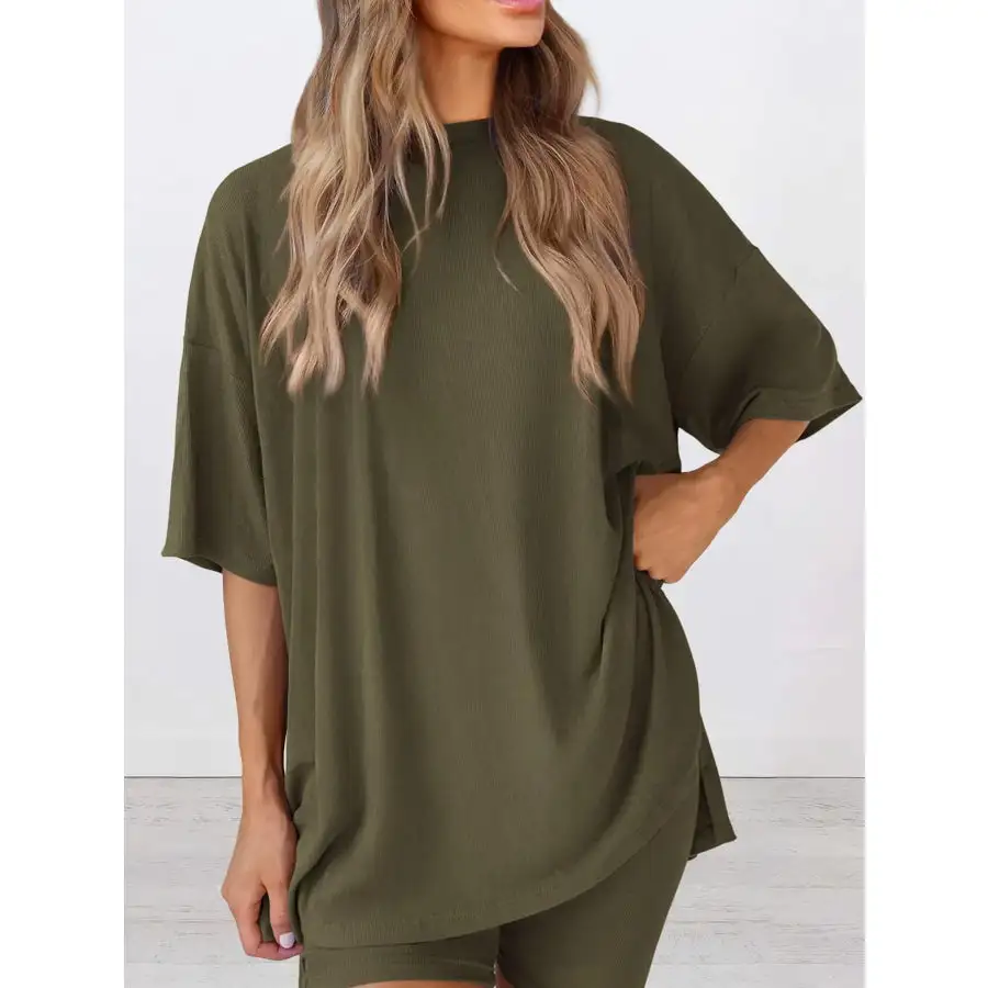Oversized Round Neck Top and Shorts Set