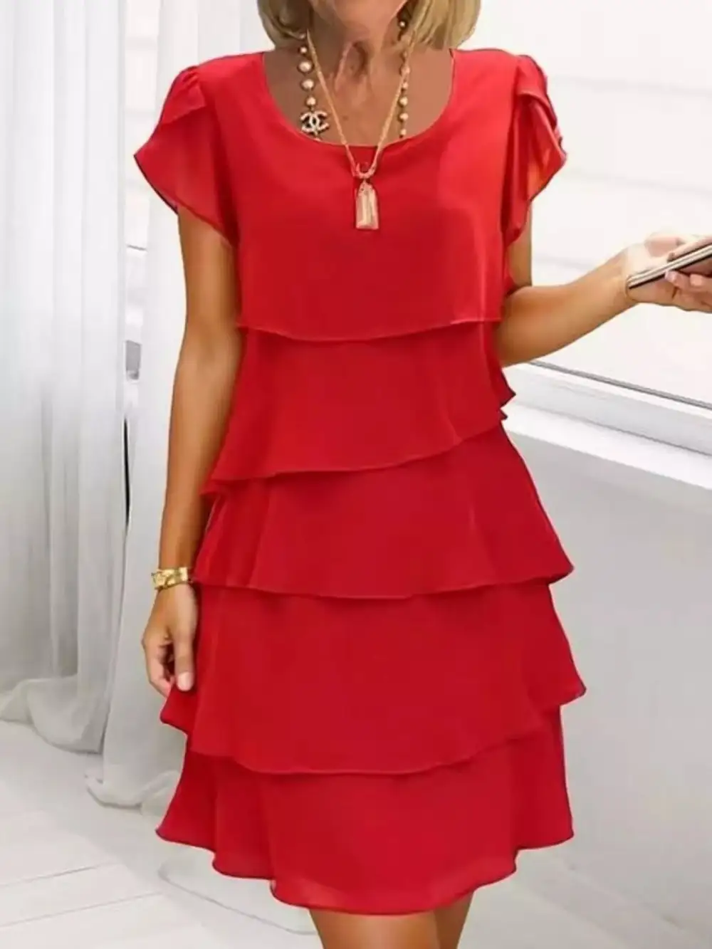 Layered Detail Ruffle Dress
