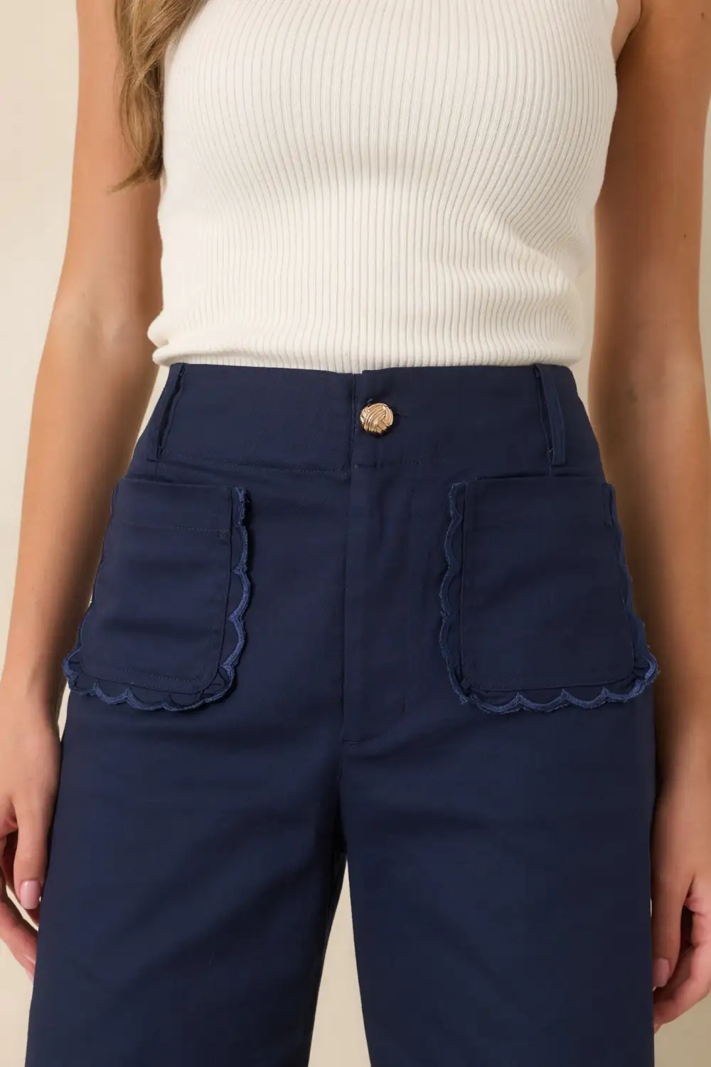 Cotton Scalloped Pocket Pants