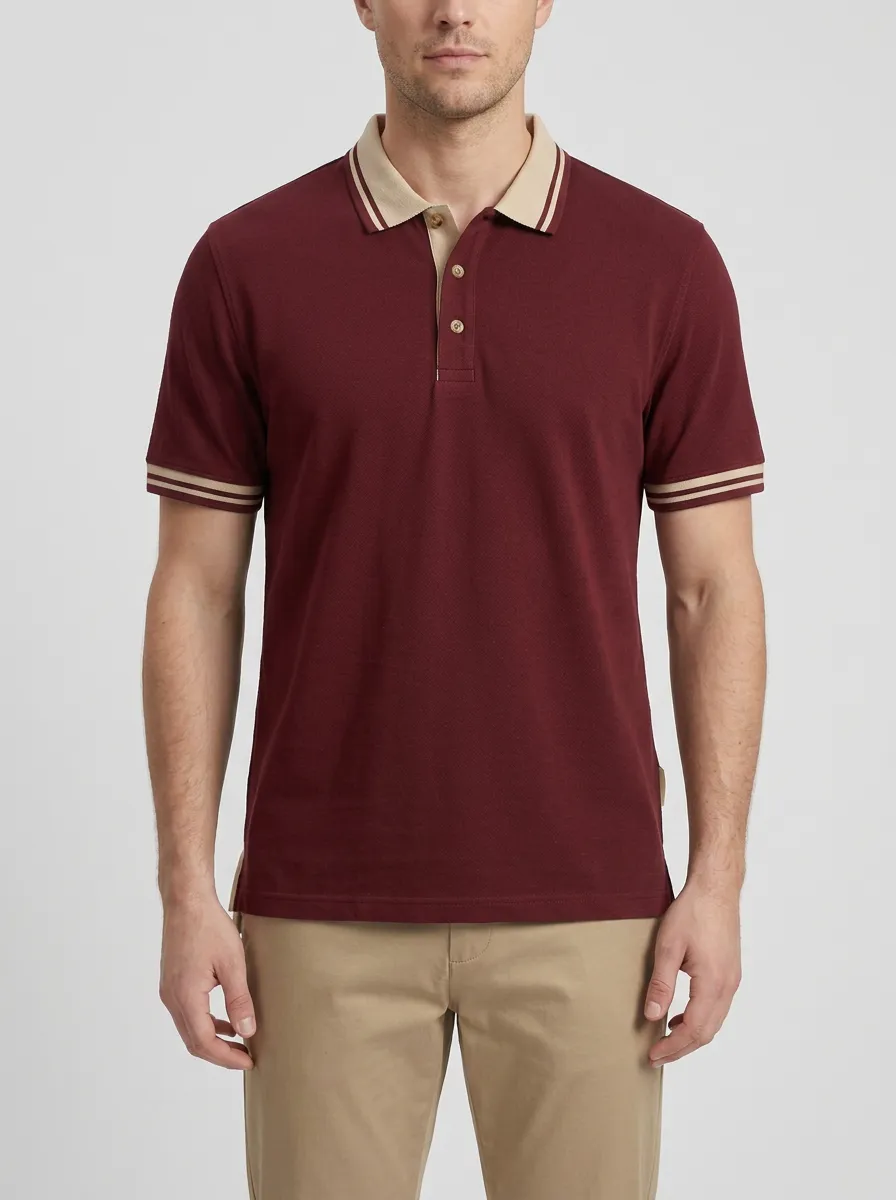 Men's Casual Green Khaki Trimmed Contrast Collar Polo Shirt