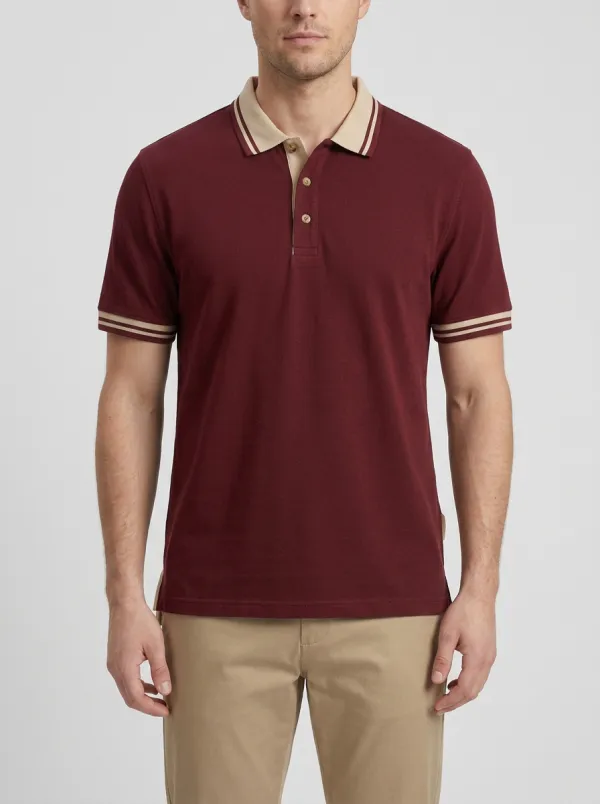 Men's Casual Green Khaki Trimmed Contrast Collar Polo Shirt