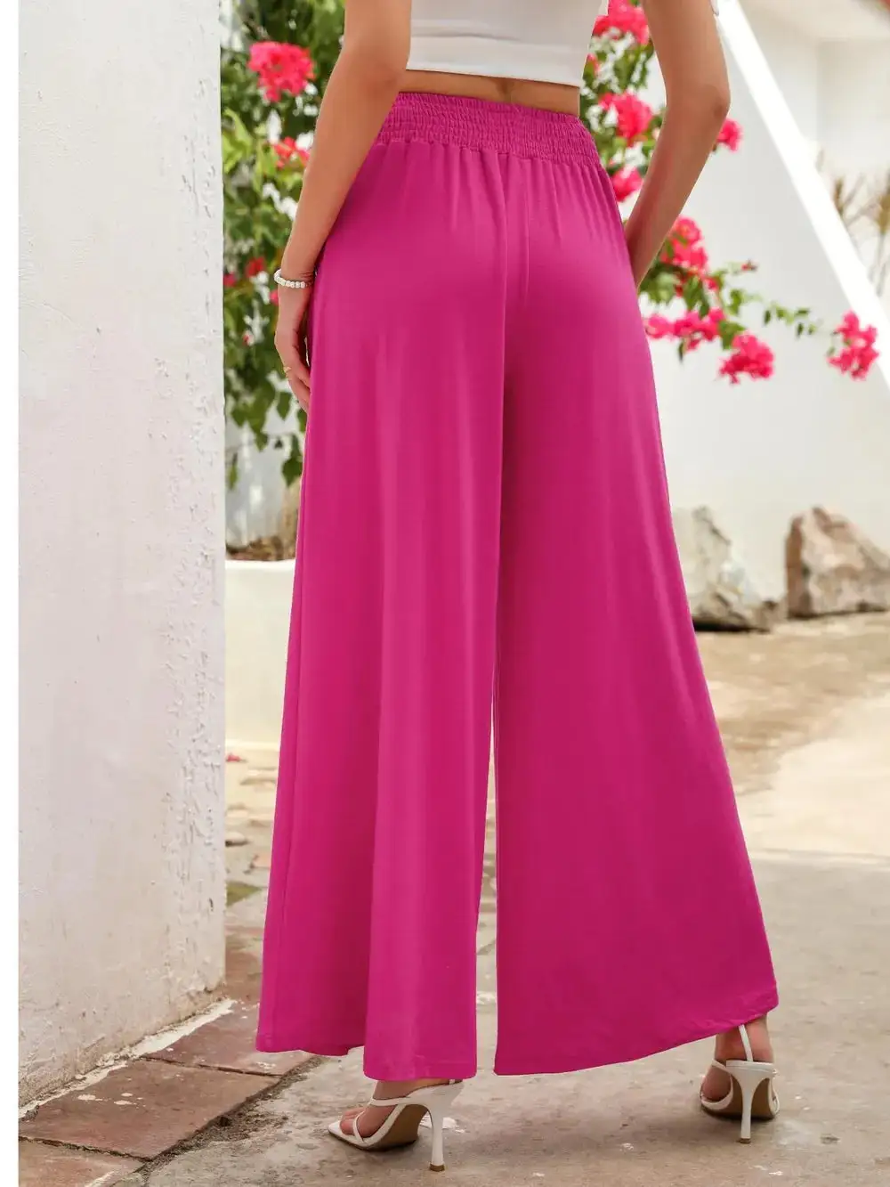 Wide Leg Elastic Waist Pocketed Pants