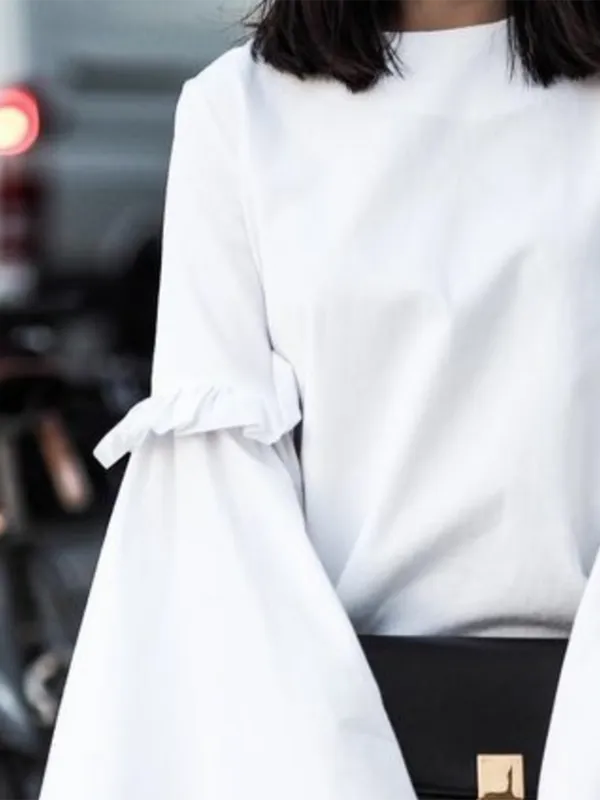 Flared Sleeve Relaxed Ruffle Panel Detail Round Neck T-Shirt