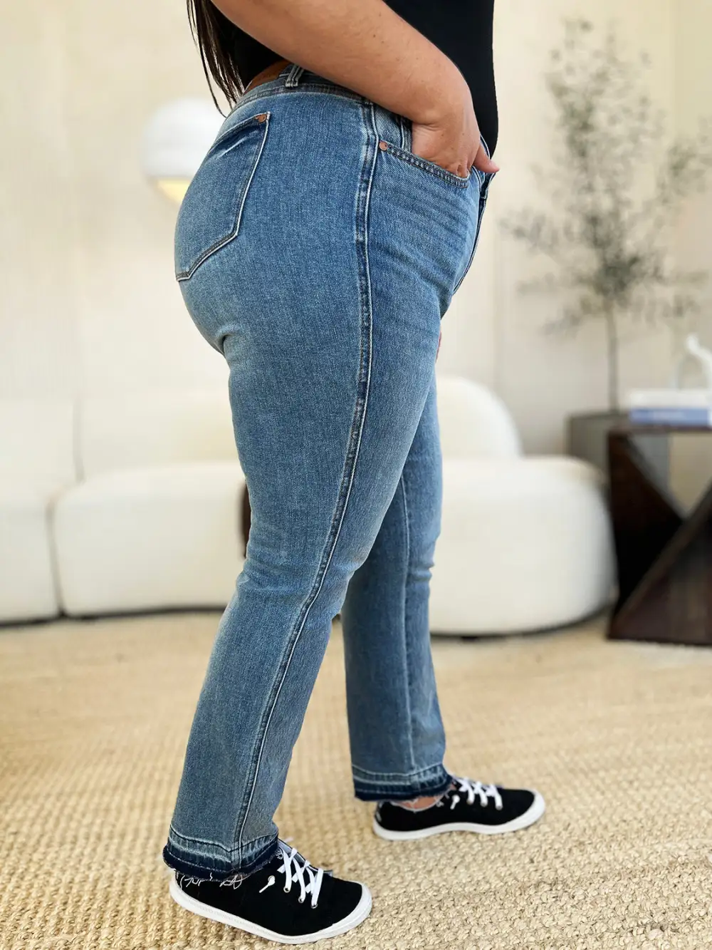 Mid Rise Rigid Magic Release Hem Denim Jeans
