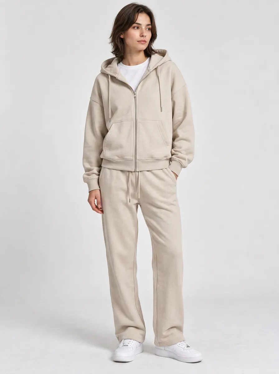 Unisex Printed Travel Ready Hooded Zip Tracksuit Set