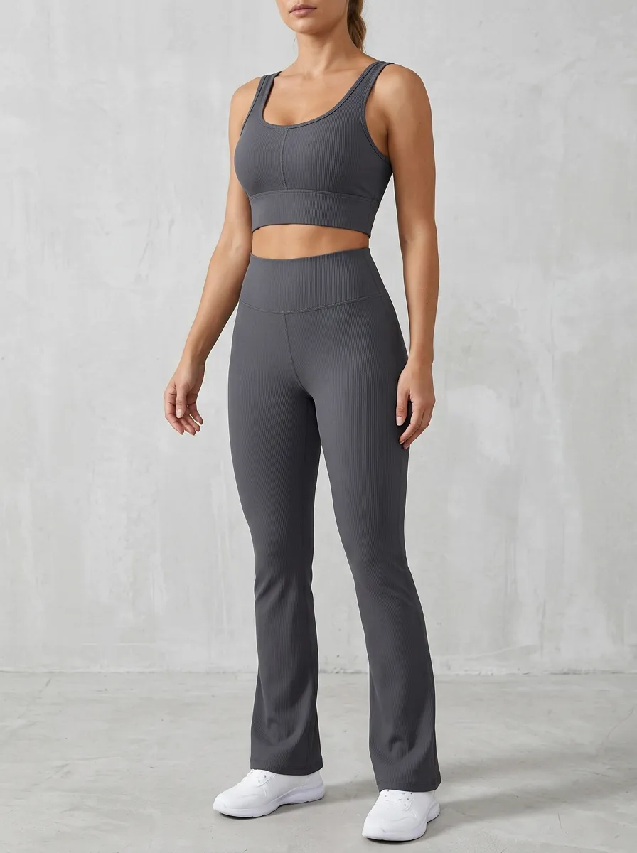 Ribbed Yoga Women's Tank Top Flare Pants Active Set