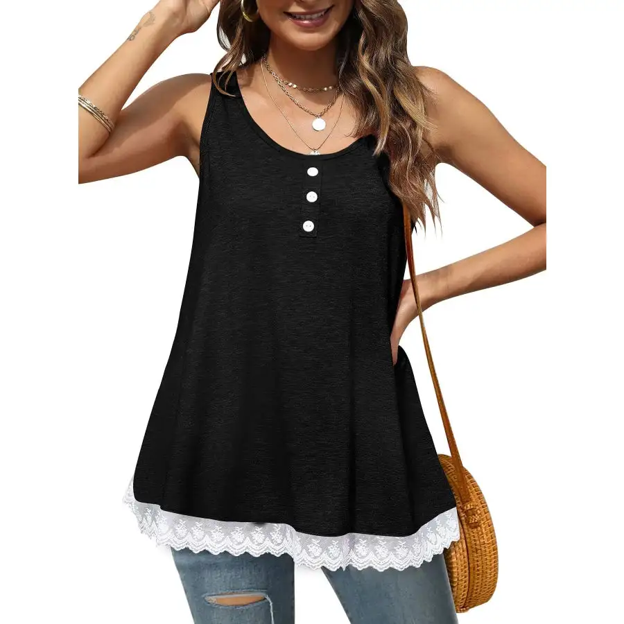 Lace Trim Wide Strap Tank Top