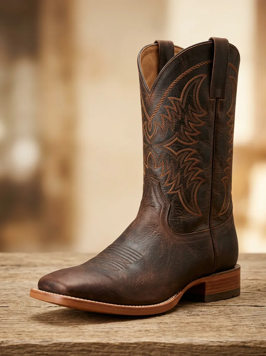 Outlaw-Inspired Embroidered Distressed Leather-Look Ranch Look Men's Western Cowboy Boots
