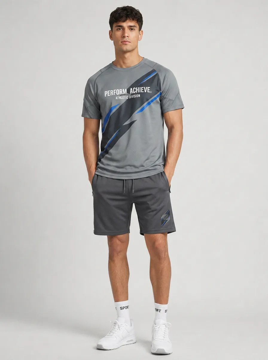 Men's Athletic Performance Graphic Printed Sportswear Set