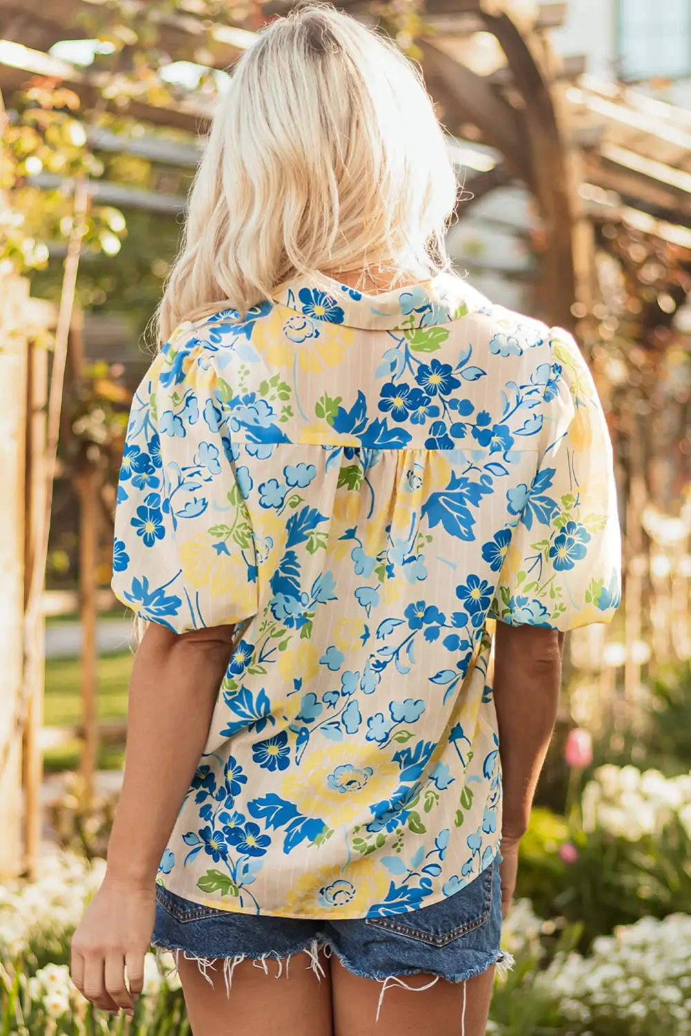 Everyday Striped Floral Puff Sleeve Blouse