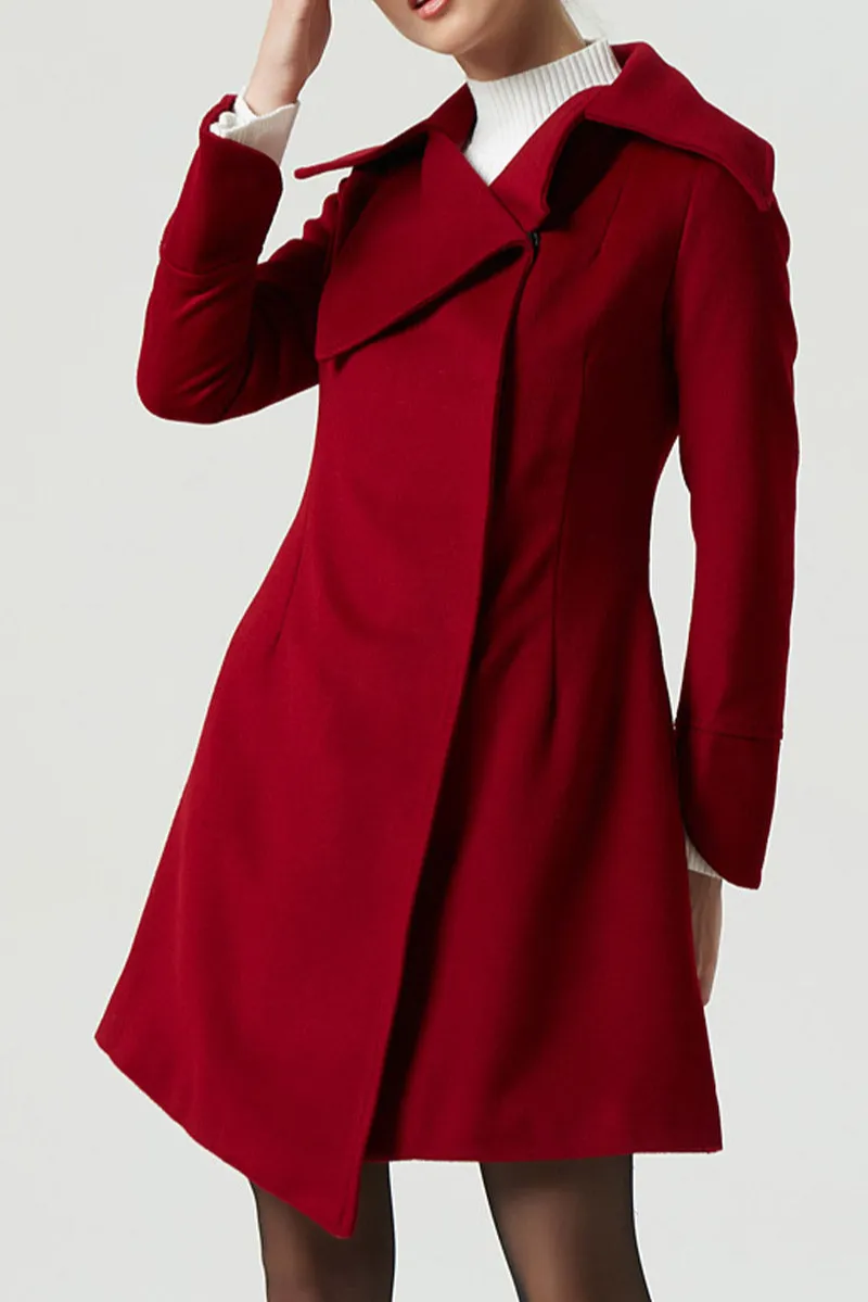 Wool Blend Lapel Collar Button Front Coat