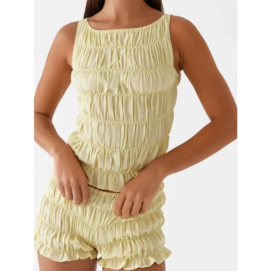 Ruched Texture Tank and Shorts Two Piece Set