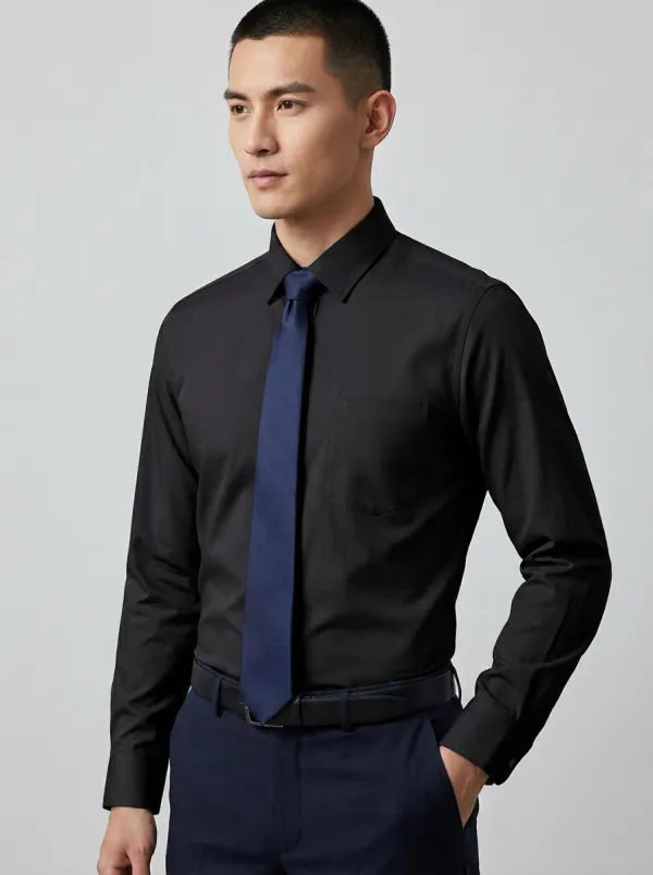 Men's Non-Iron Cotton Chevron Embroidered Long Sleeve Shirt