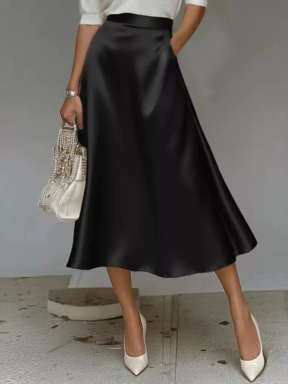 Everyday Satin Midi Skirt