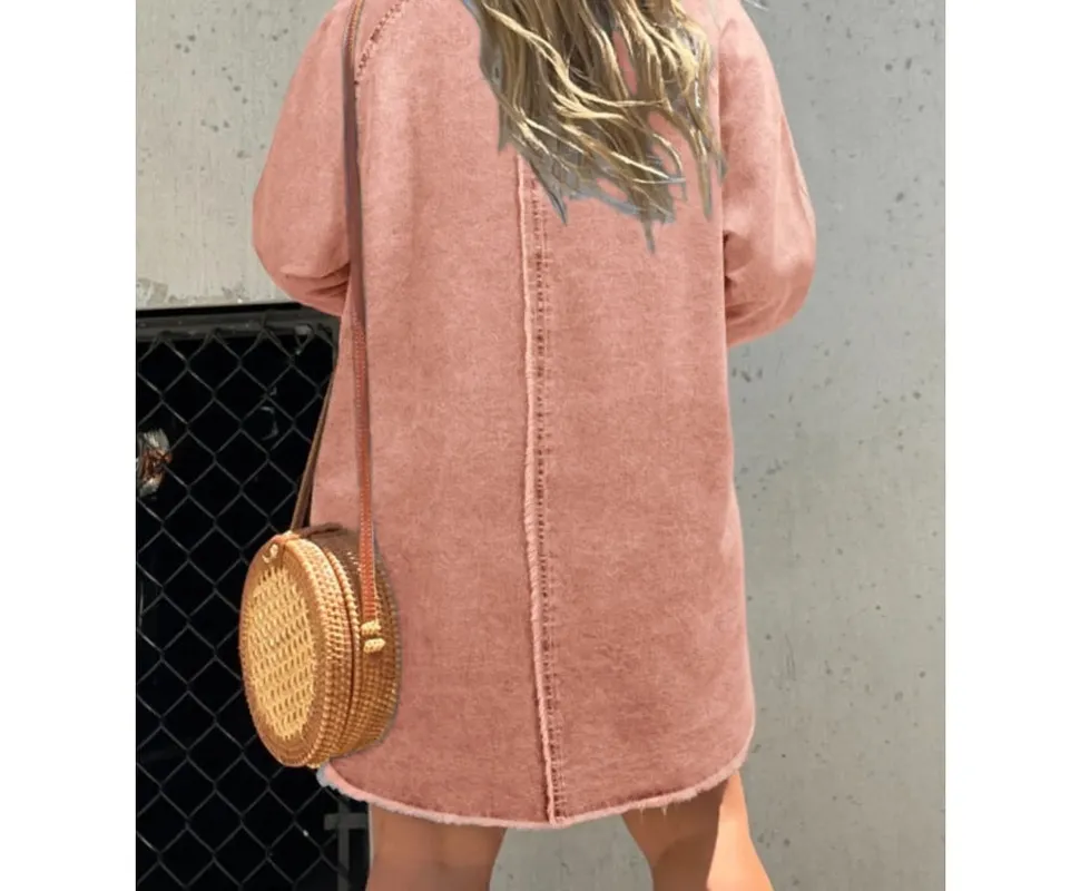 Plus Size Button-Front Long-Sleeve Denim Shirt Dress