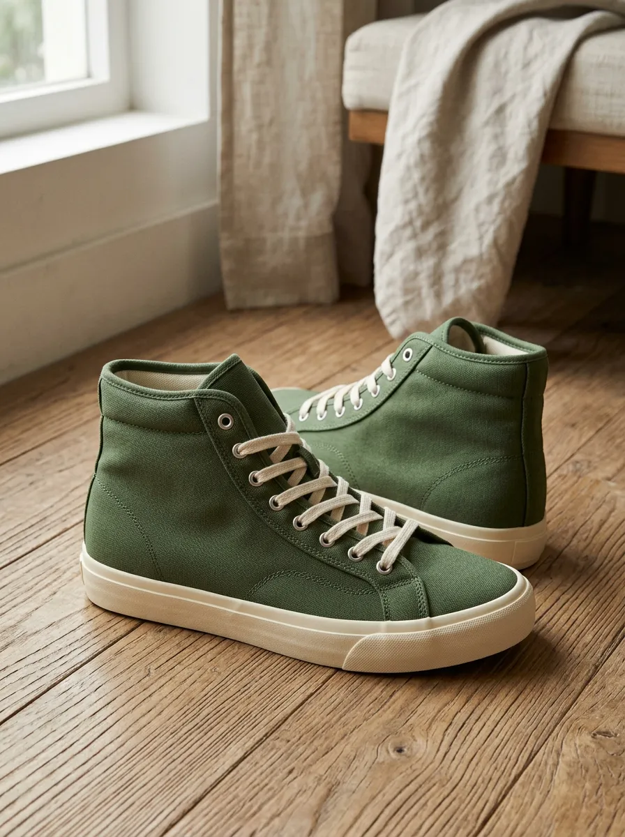 Women's Olive Green Canvas High Top Printed Shoes