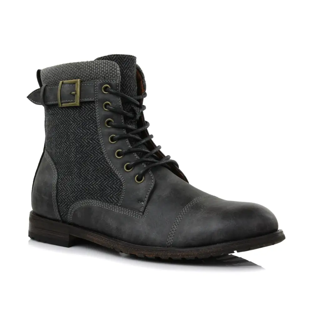 Classic Faux-Leather Lace-Up Zip-Up Combat Boots