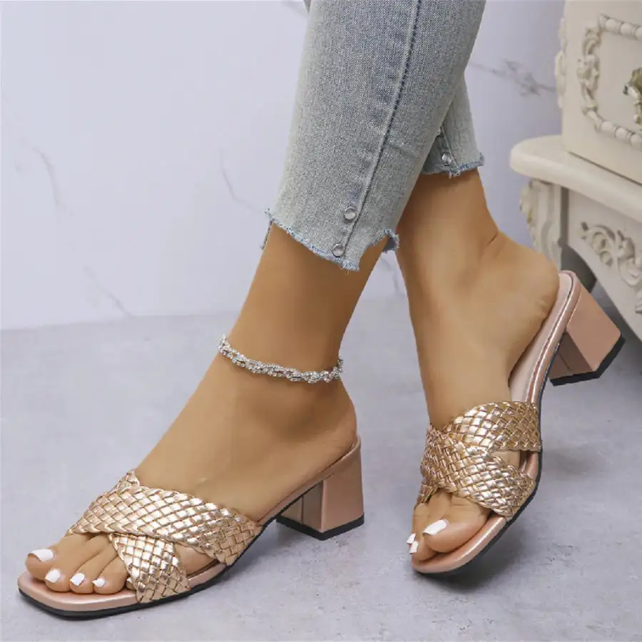 Refined Crisscross Block Heels Sandals