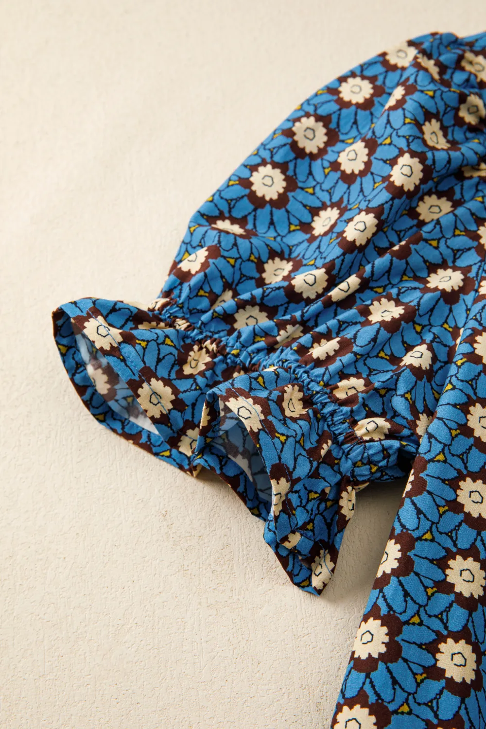 Sky Blue Retro Floral Print Blouse