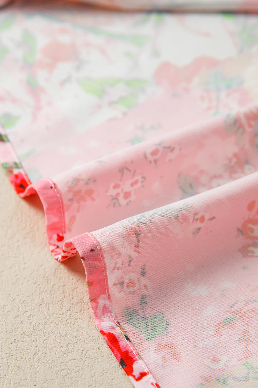 Pink Contrast Collared V Neck Blouse