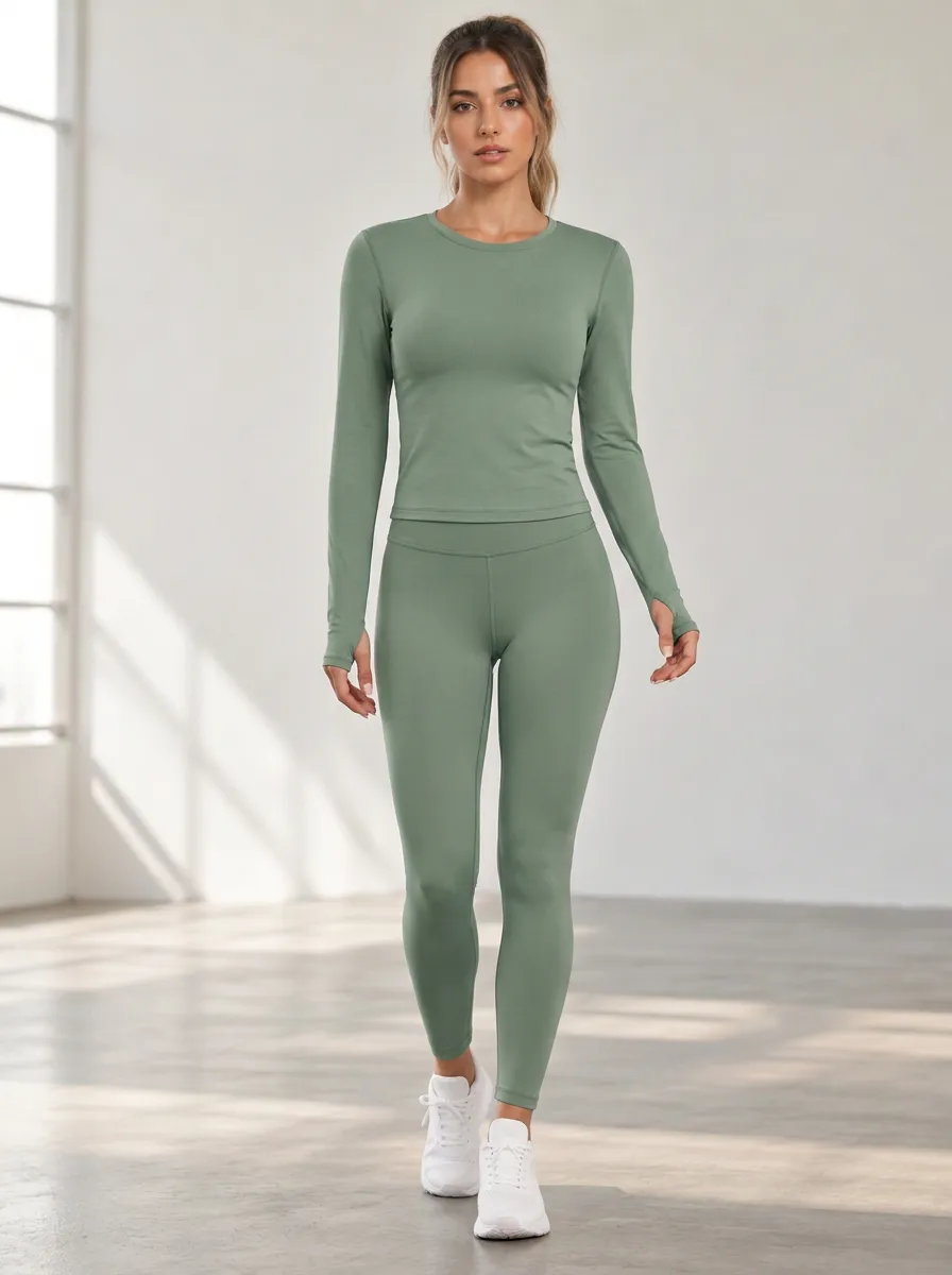 Women's Sculpted Long Sleeve Thumbhole Leggings Set
