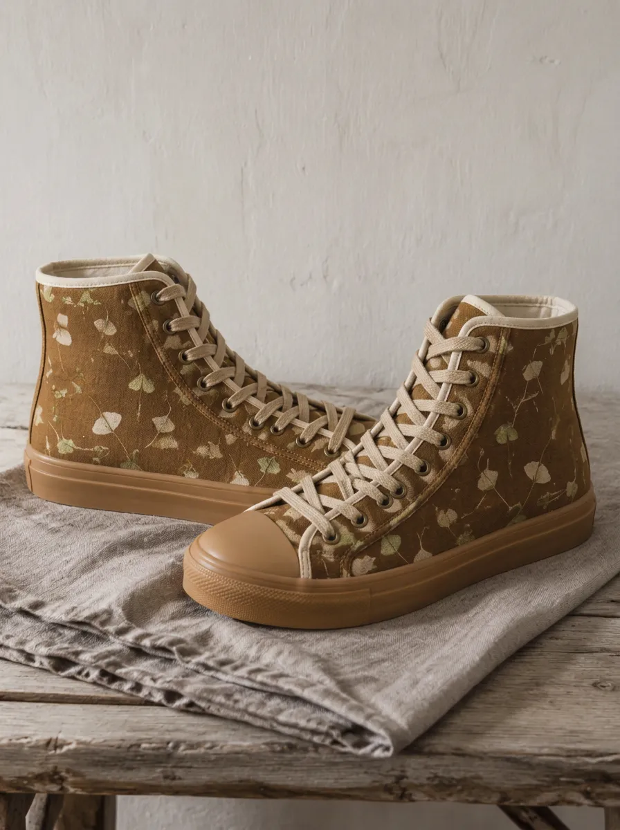 Women's Nature Lover Brown Leaf Printed High Top Canvas Shoes