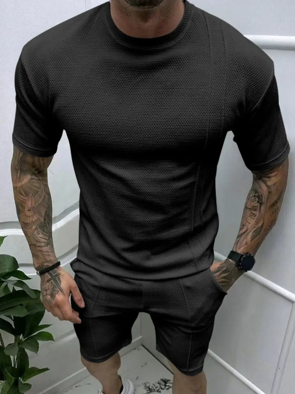 Round Neck Tee T-Shirt And Shorts Set