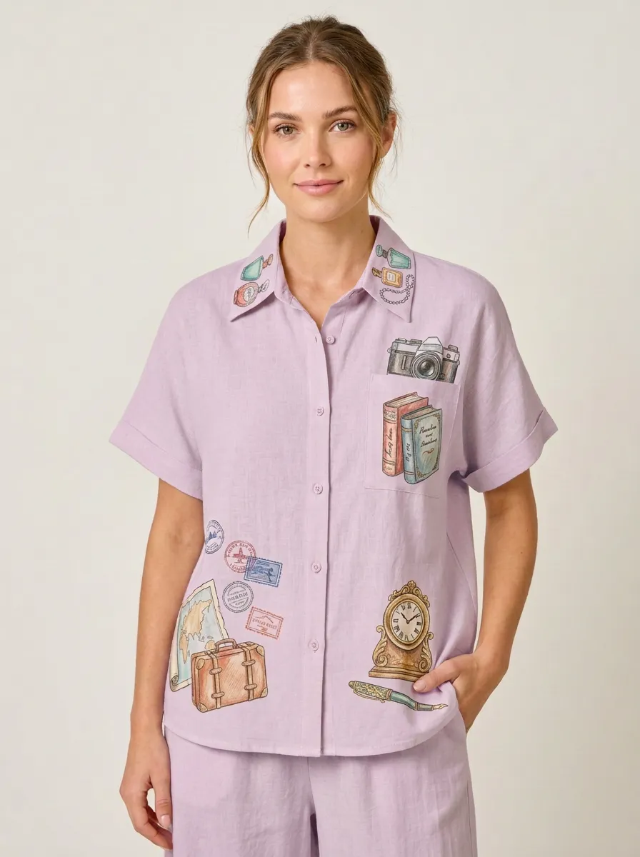 Women's Travel Vintage Objects Graphic Shirt