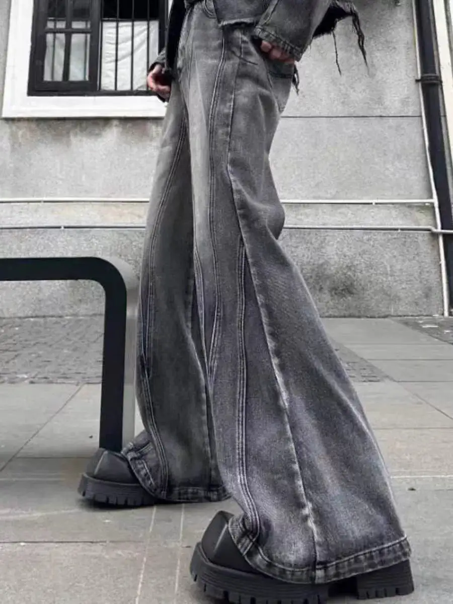 Flared Wide-Leg Washed Jeans