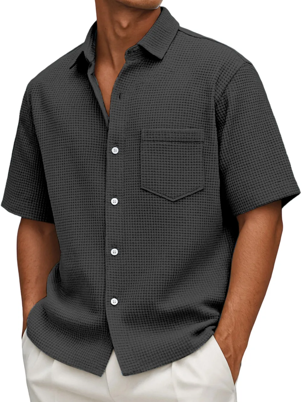 Everyday Textured Knit Button Front Shirt