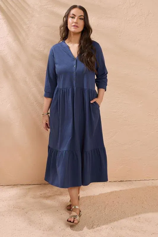 Navy Blue Tiered Cotton Dress