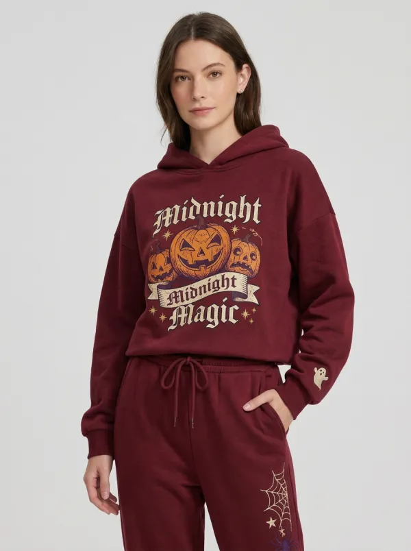 Women's Halloween Midnight Magic Pumpkin Spiderweb Printed Jogger Set