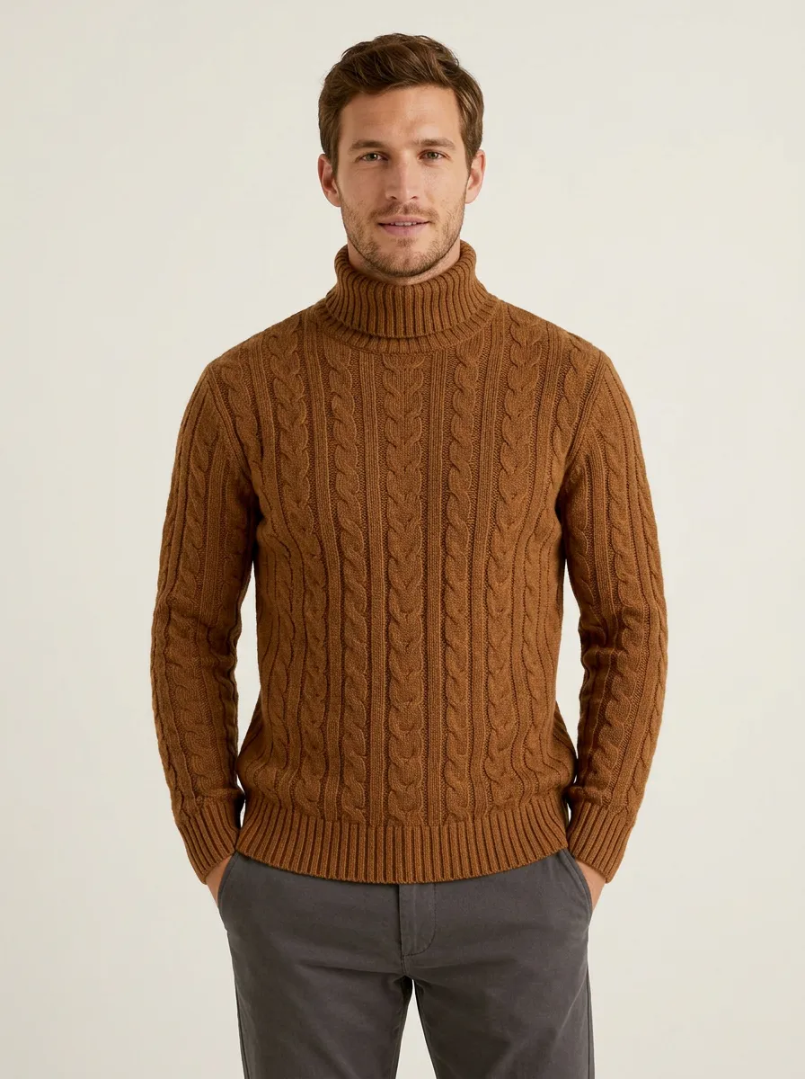 Men's Easy Layer Cable Knit Turtleneck Sweater
