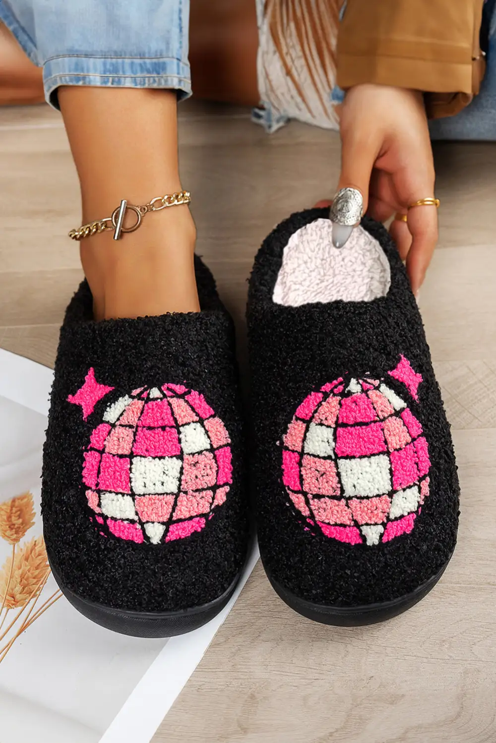 Disco Ball Plush House Slippers
