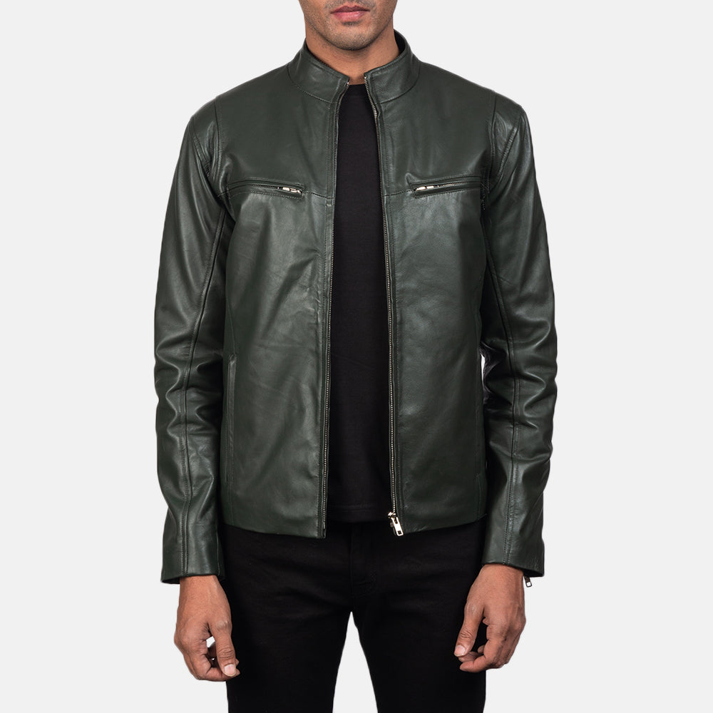 Men's Panel Detail Biker Leather Jacket