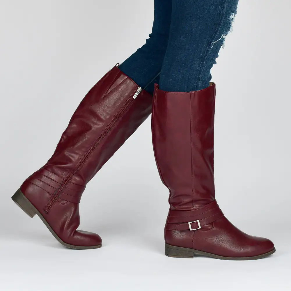 Layered Strap Mid Calf Boots