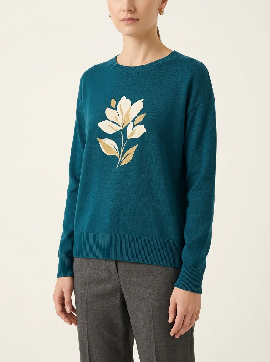 Women's Floral Lover Magnolia Flower Printed Sweater