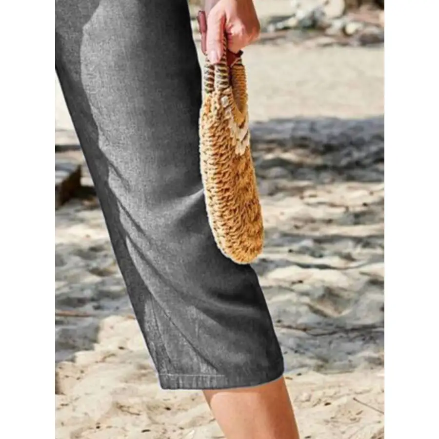 Pocketed Elastic Waist Capris Apparel