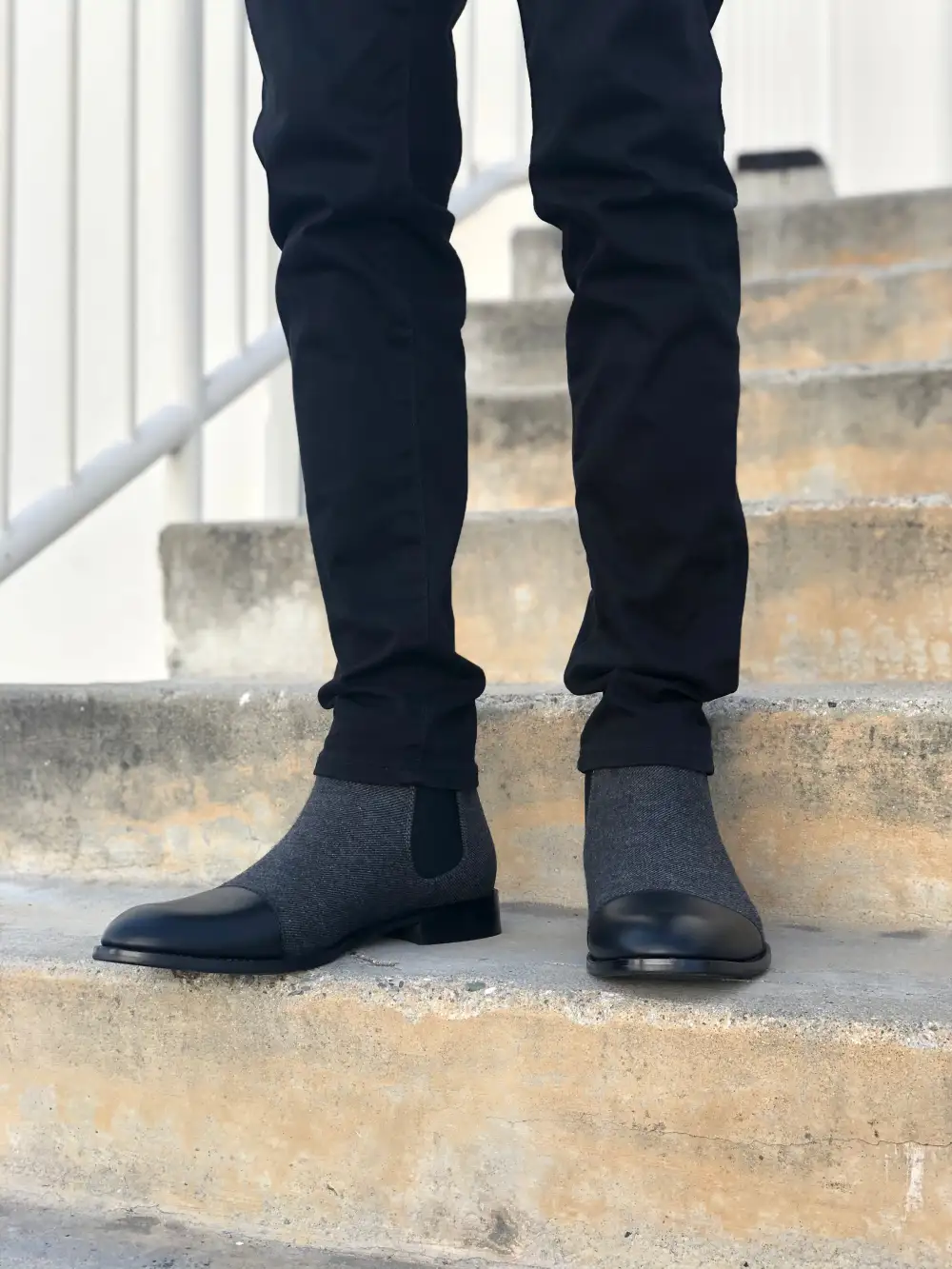 Faux-Leather Two-Tone Slip-On Chelsea Boots