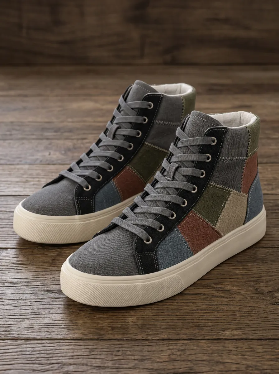 Men's Vintage Style Patchwork Printed Canvas High-Top Shoes